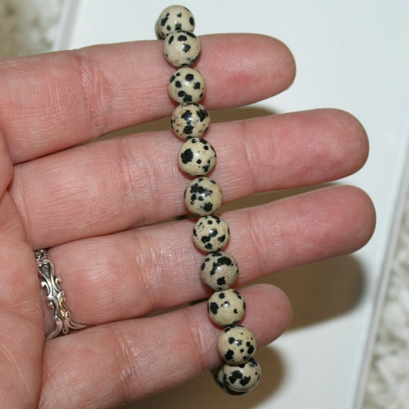 Natural Dalmatian Jasper Stone Beaded Bracelet - Picture 2 of 3
